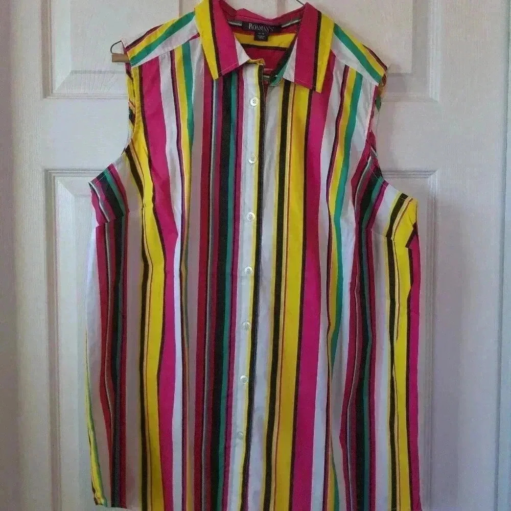 Roaman's Multicolored Sleeveless Striped Top / Size 16W